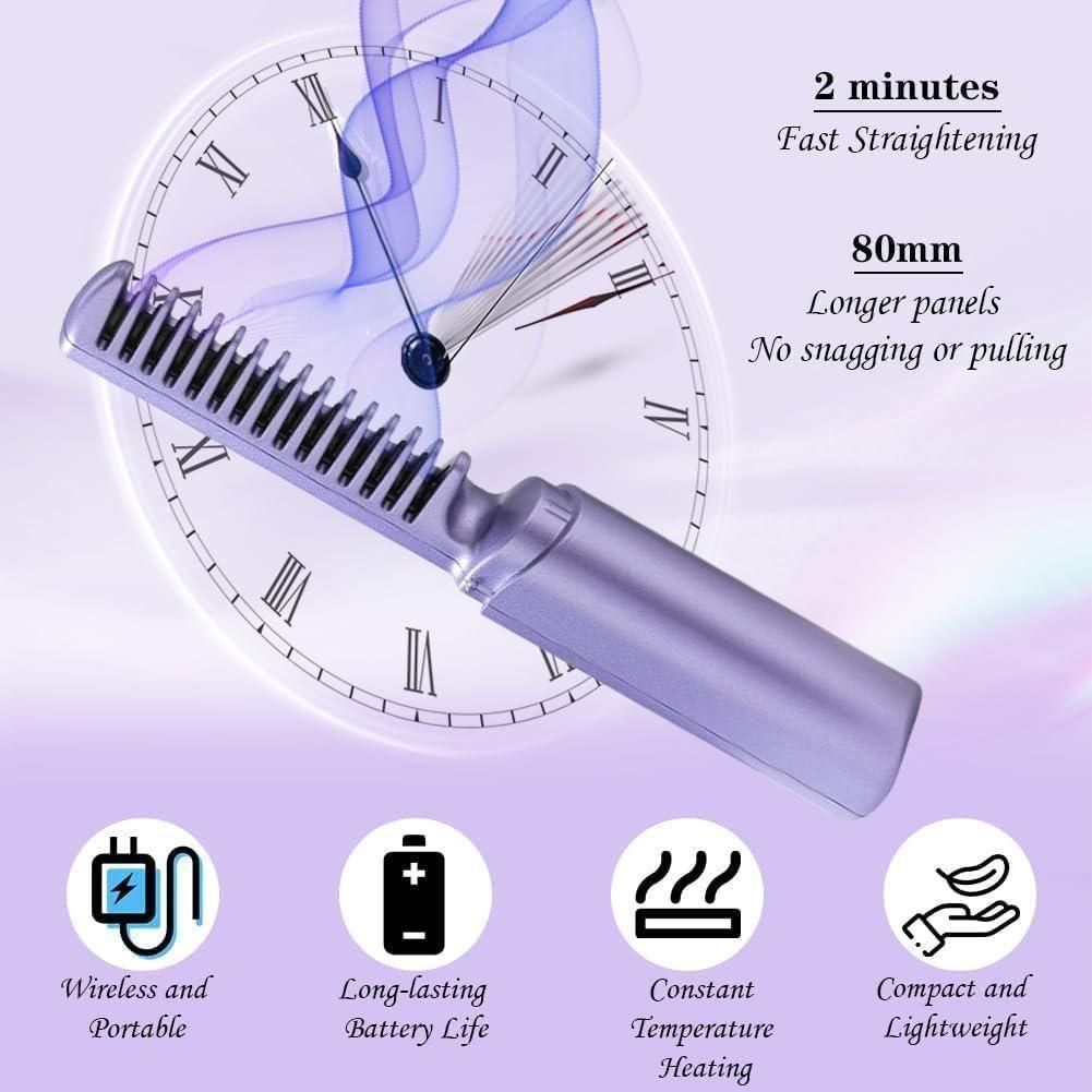Wallydeals-Portable Mini, Cordless Rechargeable and Adjustable Hair Straightener Hot Comb