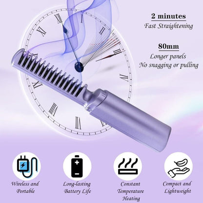Wallydeals-Portable Mini, Cordless Rechargeable and Adjustable Hair Straightener Hot Comb