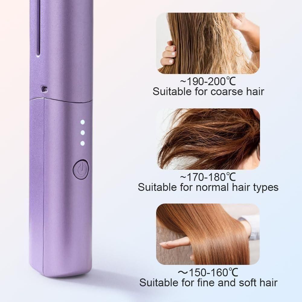Wallydeals-Portable Mini, Cordless Rechargeable and Adjustable Hair Straightener Hot Comb