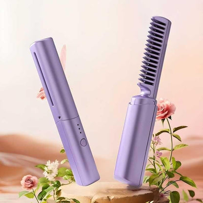 Wallydeals-Portable Mini, Cordless Rechargeable and Adjustable Hair Straightener Hot Comb